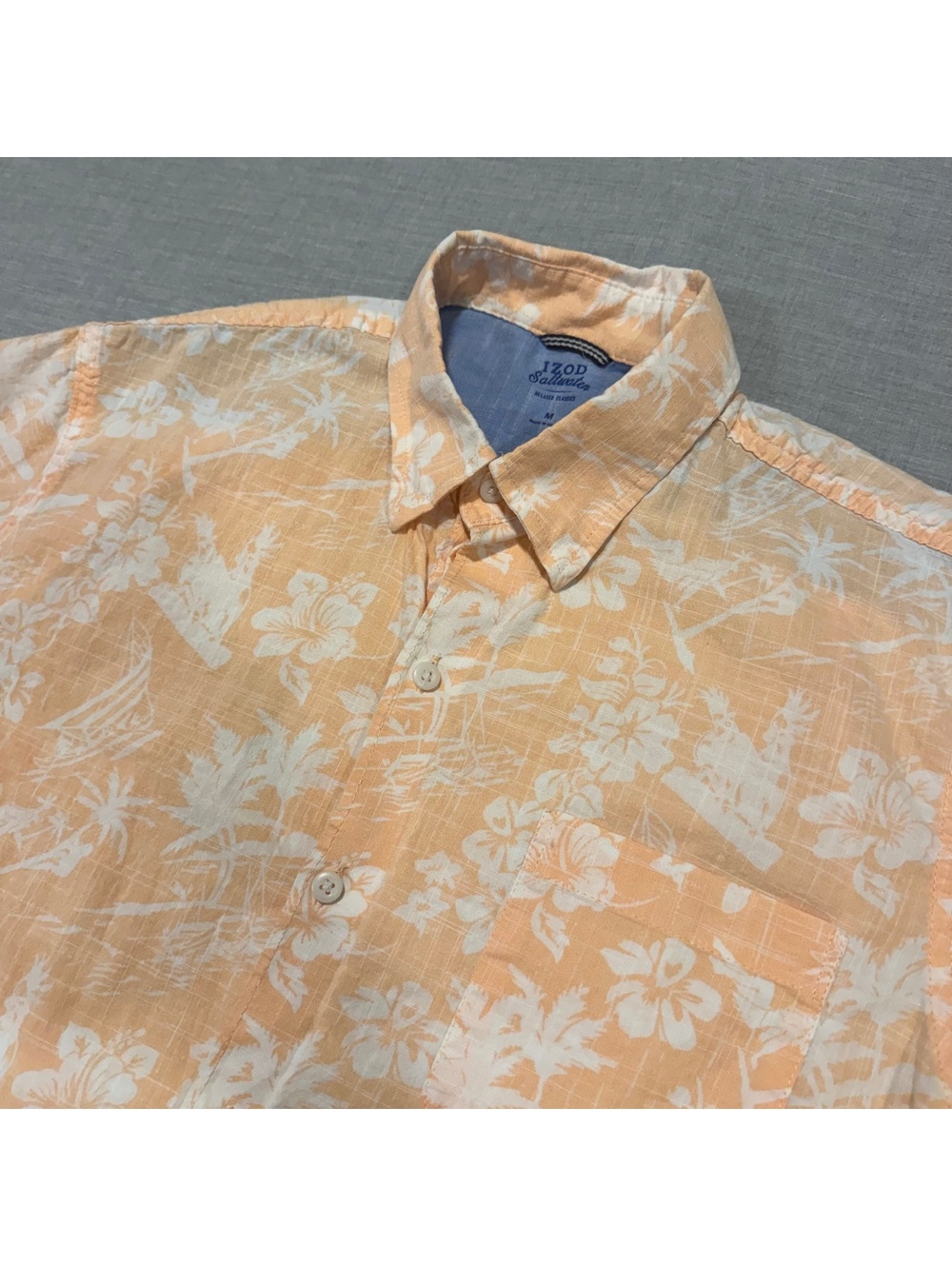 IZOD Saltwater peach floral short sleeve button-up shirt